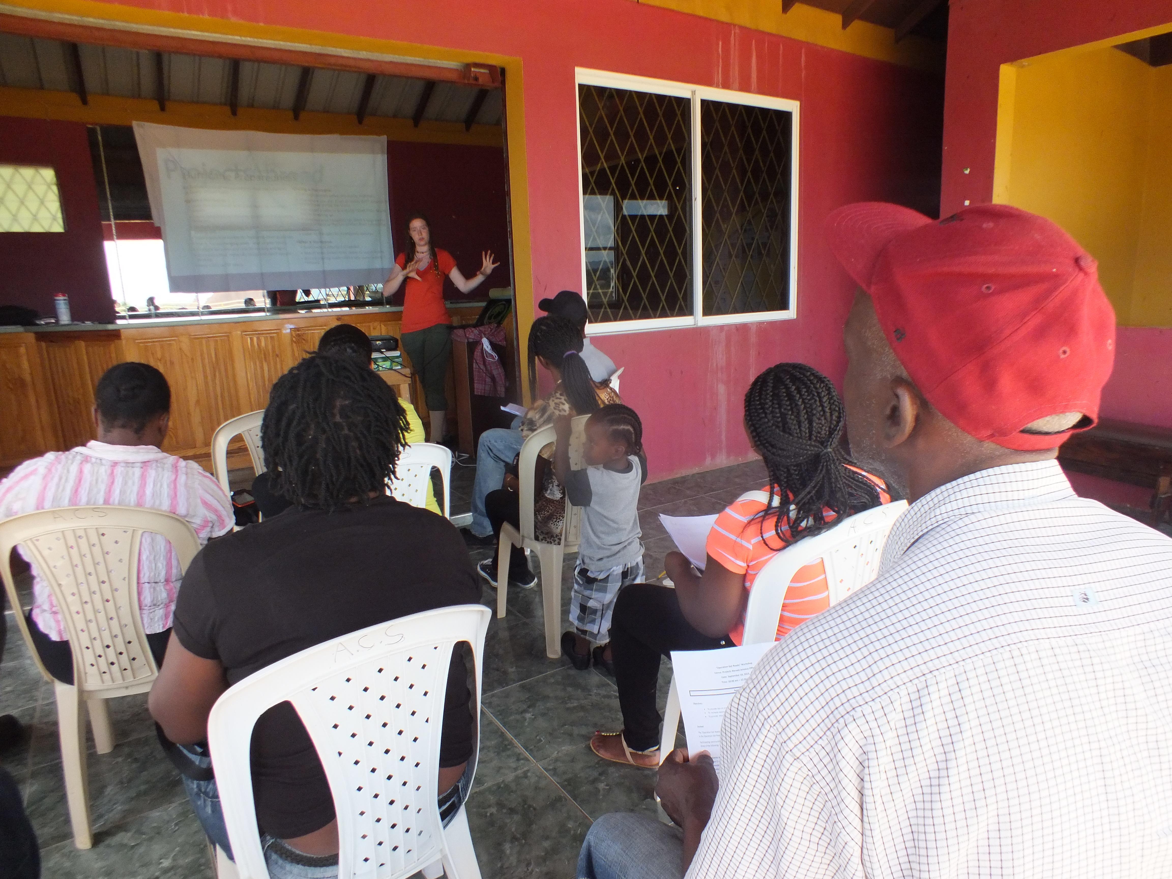 Projects Abroad International Development intern teaches a workshop to locals in a day centre about handling natural distasters in their area in Jamaica. International Development Intern teaches a workshop about dealing with natural disasters during Disaster Management Internships in Jamaica.